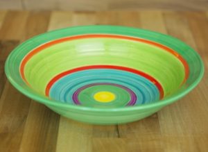Horizontal stripey pasta bowl in green