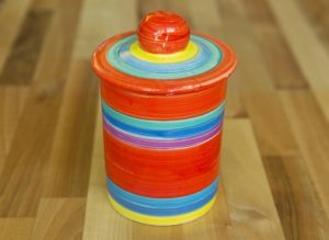 horizontal stripey storage jar in red