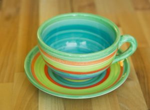 horizontal stripey cup and saucer in green