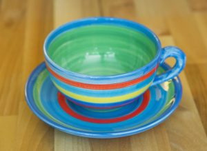 horizontal stripey cup and saucer in blue
