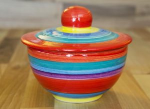 Horizontal Stripey lidded bowl in Red
