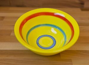horizontal stripey cereal bowl in yellow