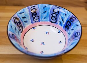 Vertical stripey cereal bowl in blue