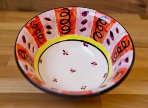 Vertical stripey cereal bowl in red