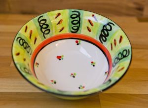 Vertical stripey cereal bowl in green