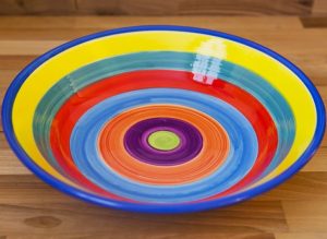 Horizontal Stripey salad/fruit bowl in candy