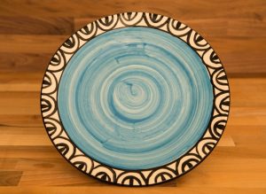 Aztec 11″ dinner plate in bright blue
