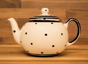 Black and white large Teapot in Polka Dot