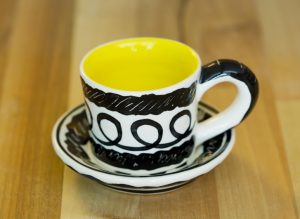 Black and White espresso cup and saucer in scribble