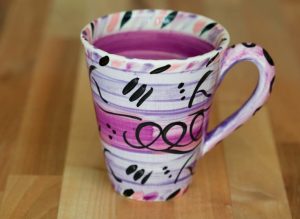 Abstract small tapered mug in purple